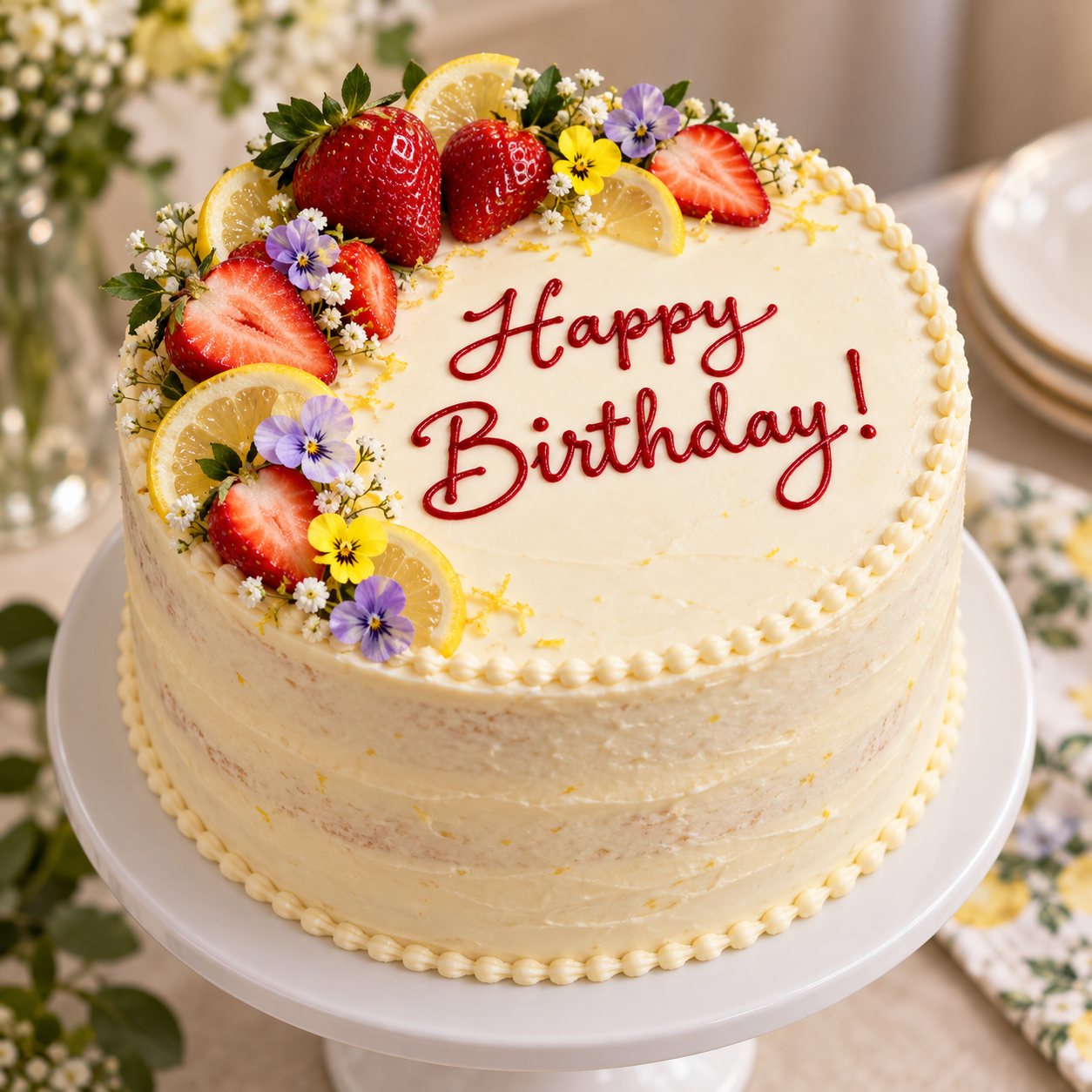 Lemon and Strawberry Cake ready to serve